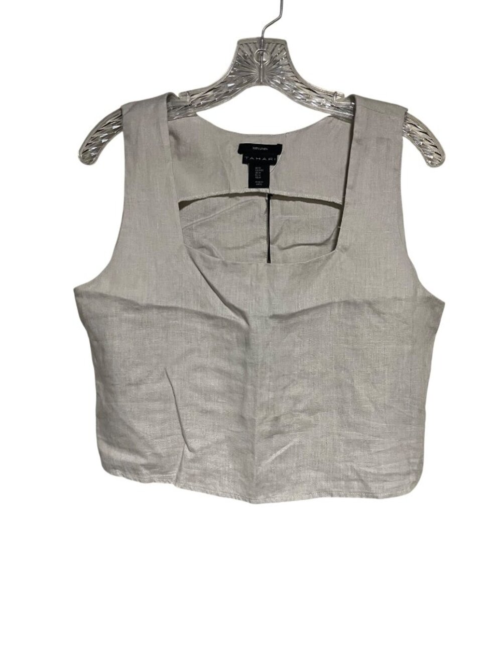 Tahari Linen Sleeveless Tank Crop Top Beige Womens M Summer Resort Wear